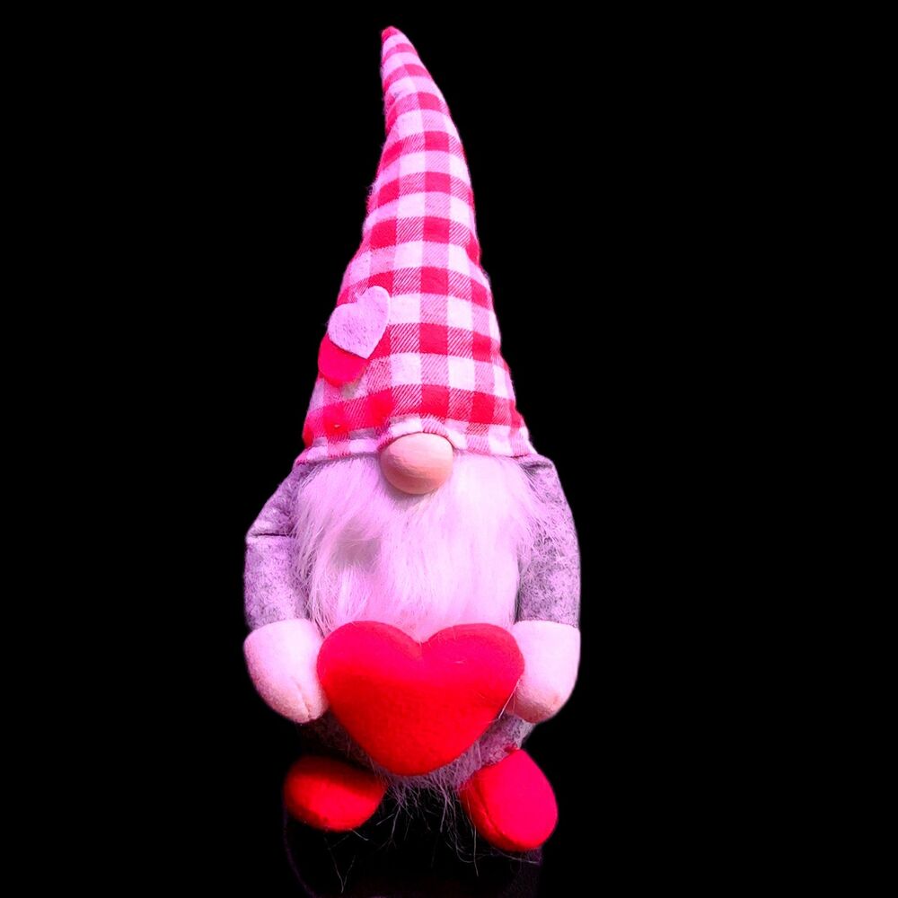 Red Plaid Valentines Day Plush Gnome with‎ heart